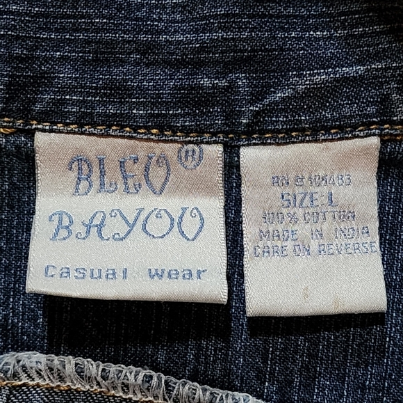 Bleu Bayou Embellished Denim Vest L Western Y2K Boho Rhinestone Zip Up - Picture 8 of 8